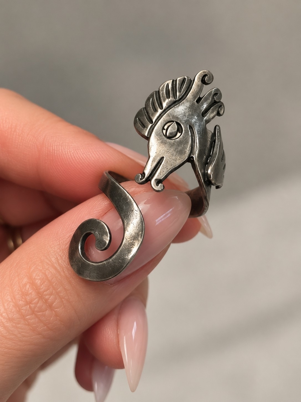 Vintage Mid-Century Taxco Mexican Modernist Sterling Silver Adjustable Seahorse